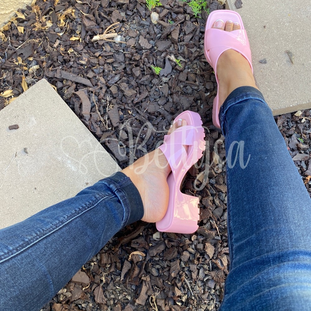 Light pink Chunky Heel Jelly Sandals - Picture 3 of 6